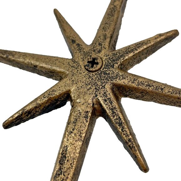 Set of 2 Gold Finish Cast Iron 8-Pointed Atomic Starburst Wall Hooks - Picture 6 of 7